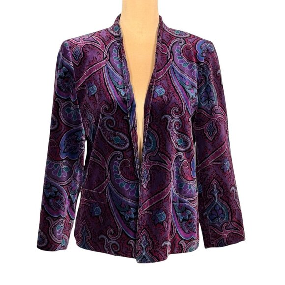 VTG 90s 80s Velvet Blazer Sz.12 P Purple Paisley Whimsigoth Career Office Siren - Picture 1 of 9